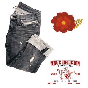 TRUE RELIGION Black Washed, Deconstructed Capri